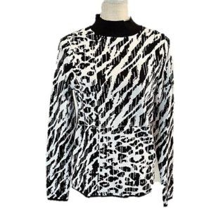 WILLOW DRIVE Animal Print Mock Turtleneck Sweater - Medium